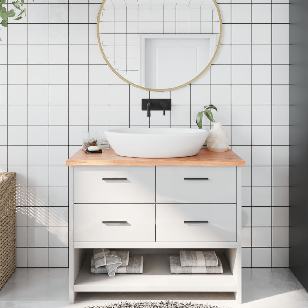 Encimera de baño madera maciza tratada marrón claro 100x40x2 cm eerf6036