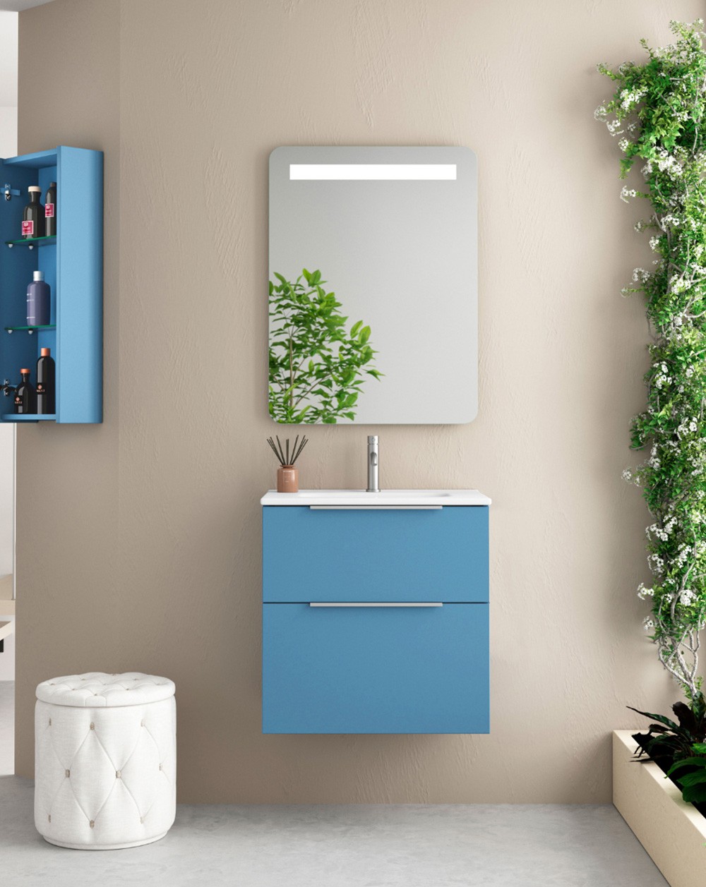 Mueble de baño suspendido fondo reducido con lavabo | 80 cm island mate