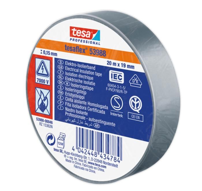 Cinta aislante homologada gris 19 mm x 20
