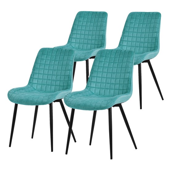 Juego 4x sillas de comedor sillón tapizado azul petróleo