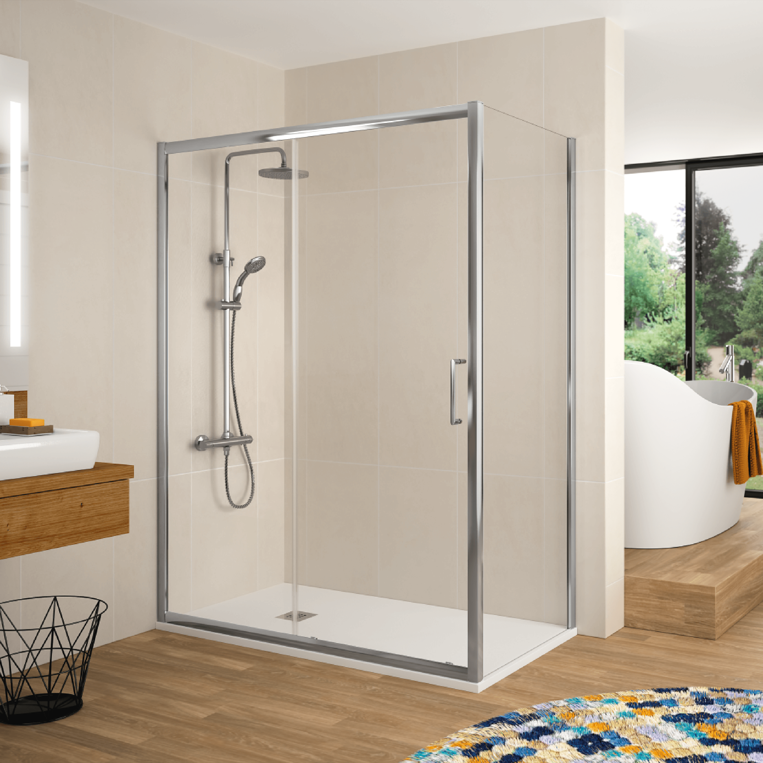 Mampara frontal + puerta corredera 110 cm bella sin lateral