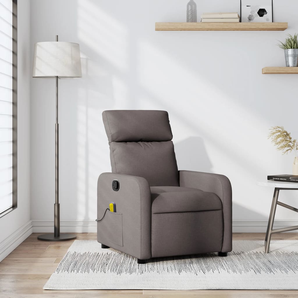 Sillón de masaje reclinable de tela gris taupé qweo8861