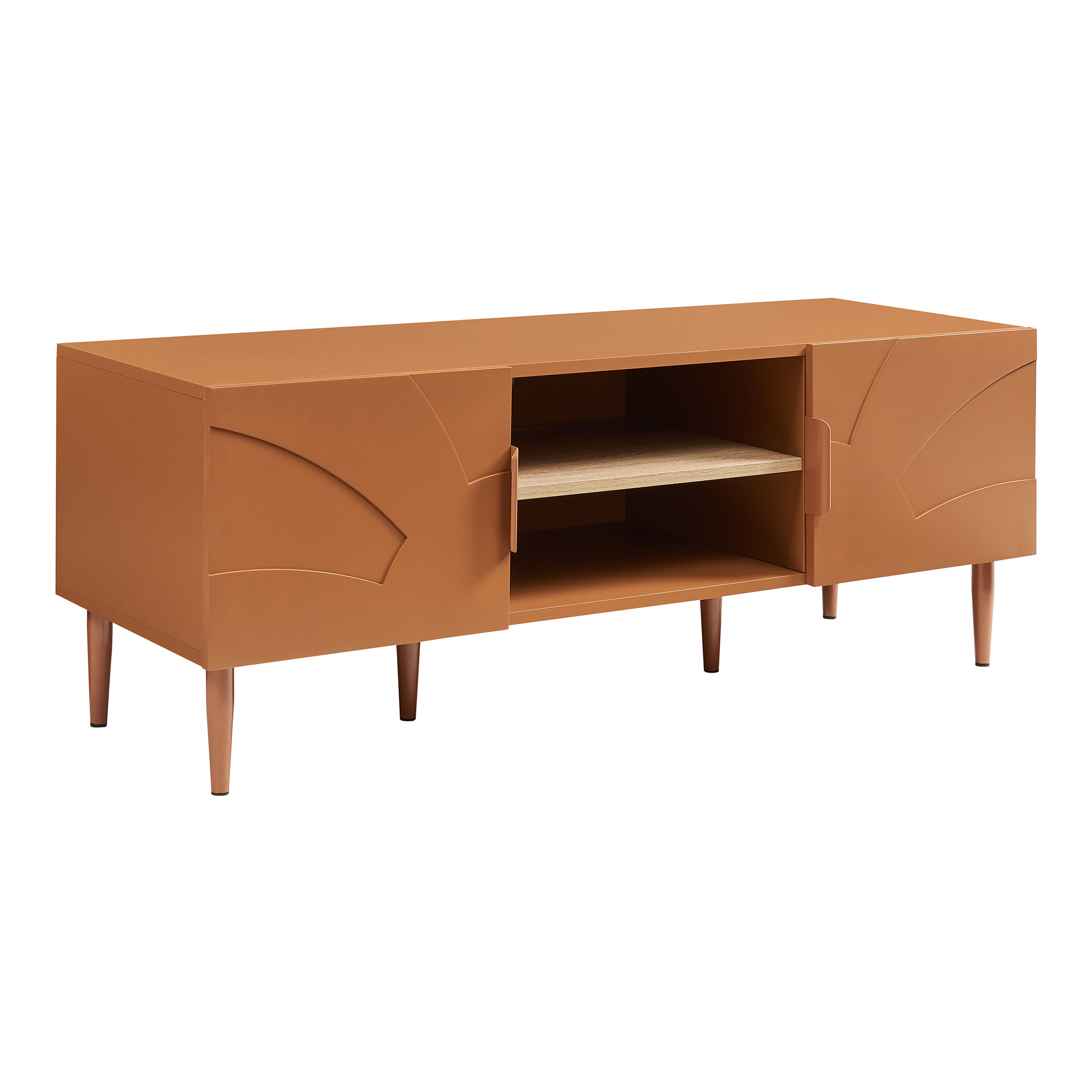 Mesa tv starvili con 2 puertas mdf acero 120x40x45cm color óxido [en.casa]