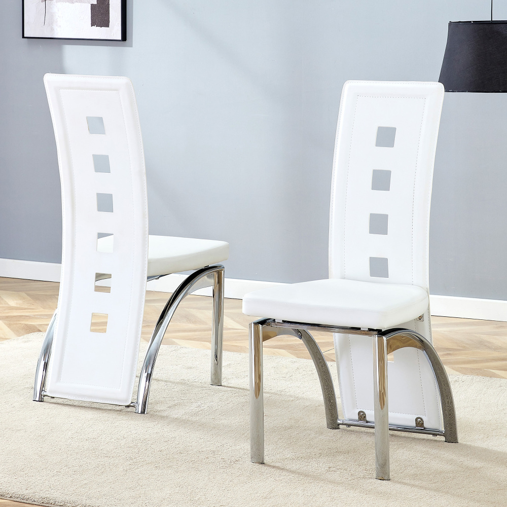 Conjunto de sillas de comedor pu blanco set de 2 respaldo perforado