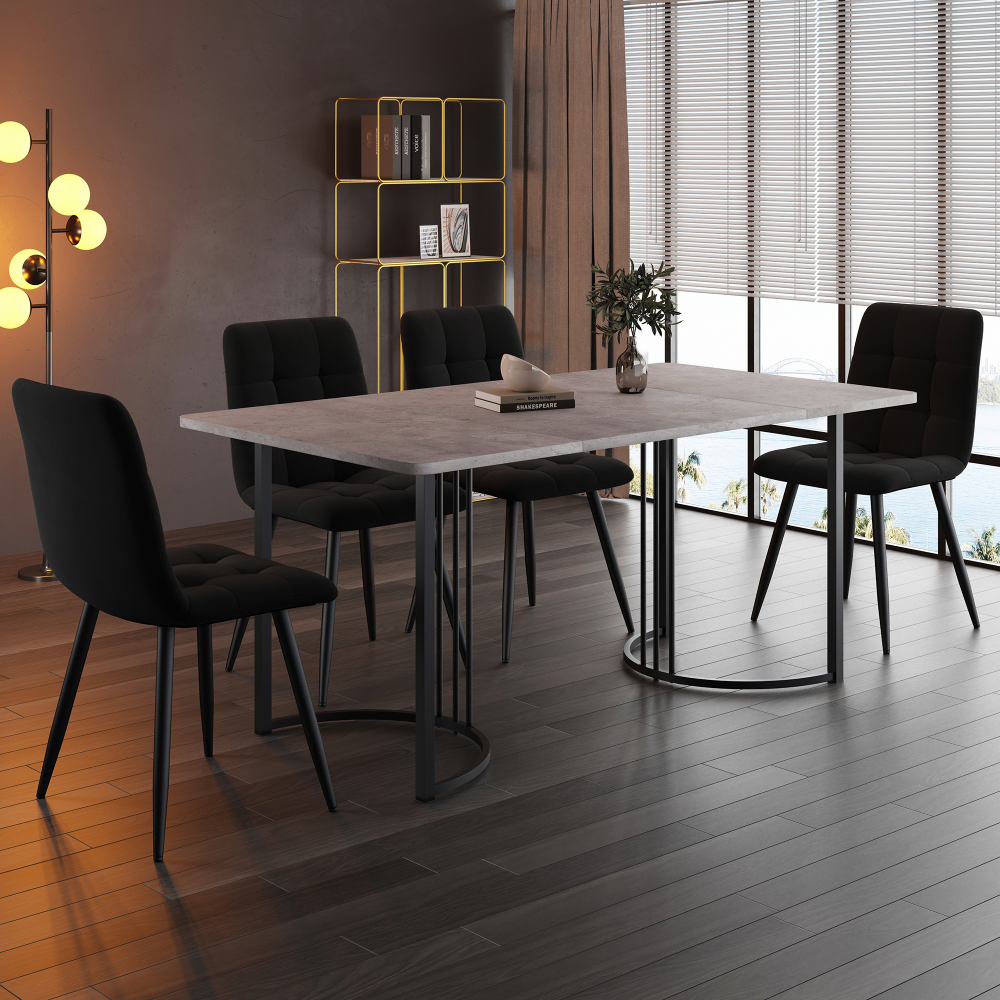 Conjunto de mesa y sillas mdf gris 5 piezas 4 sillas terciopelo comedor