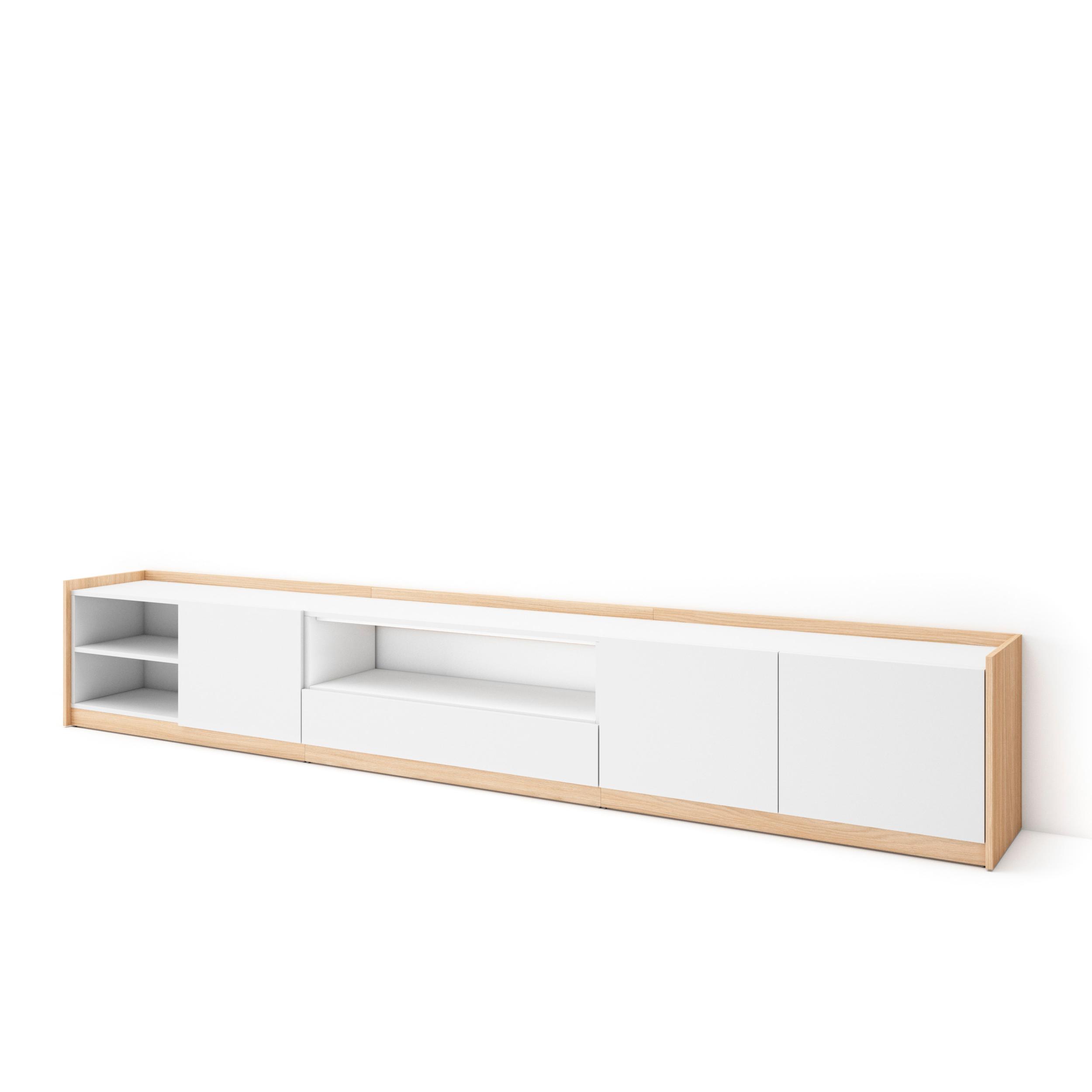 Mueble tv, 310x50x37cm, blanco y roble soft rf4334