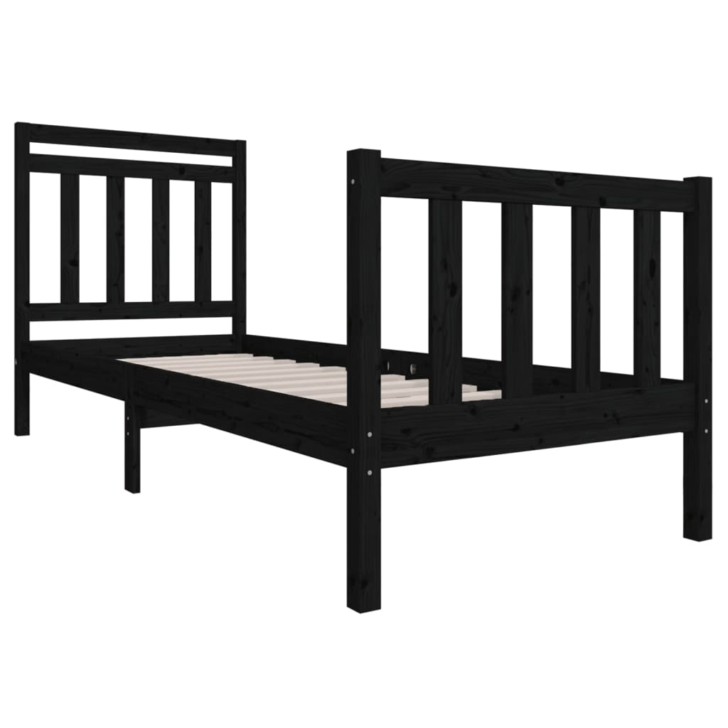 vidaXL estructura cama madera maciza individual negro 75x190 cm