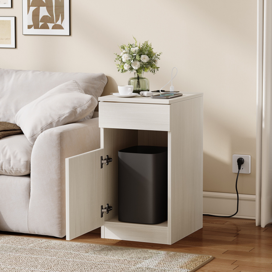 Mesita de noche con carga usb y enchufe 1 cajón blanco 61,5x33x40cm
