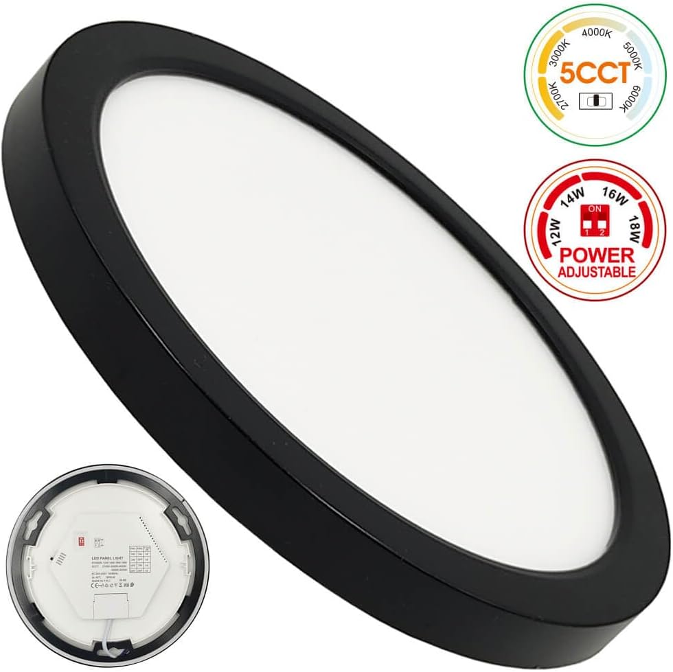 Plafon LED techo circular negro 230mm, 18w, 2160lm, cct 2700k a 6000k