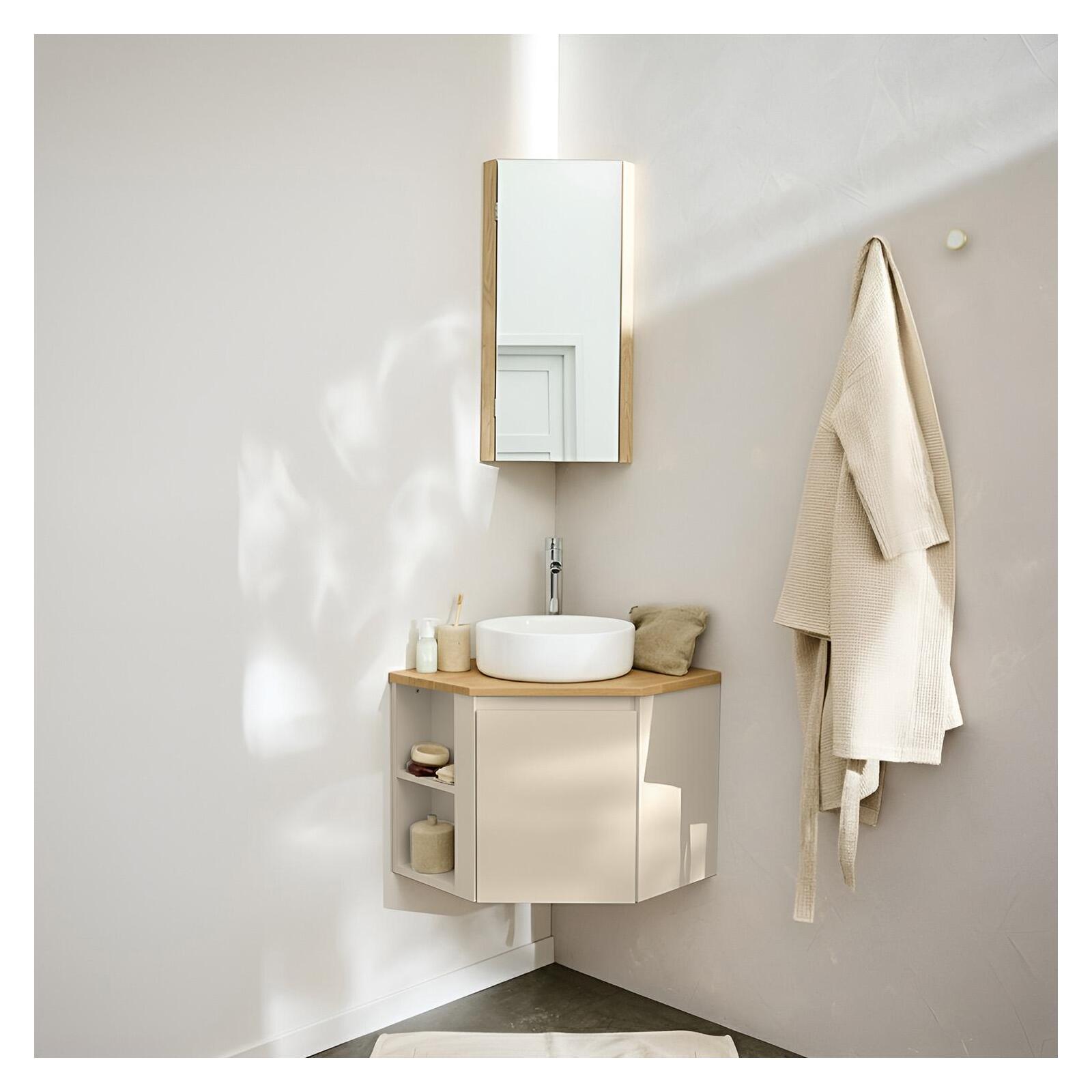 Conjunto mueble lavabo de esquina con lavabo, grifo y armario sorrento