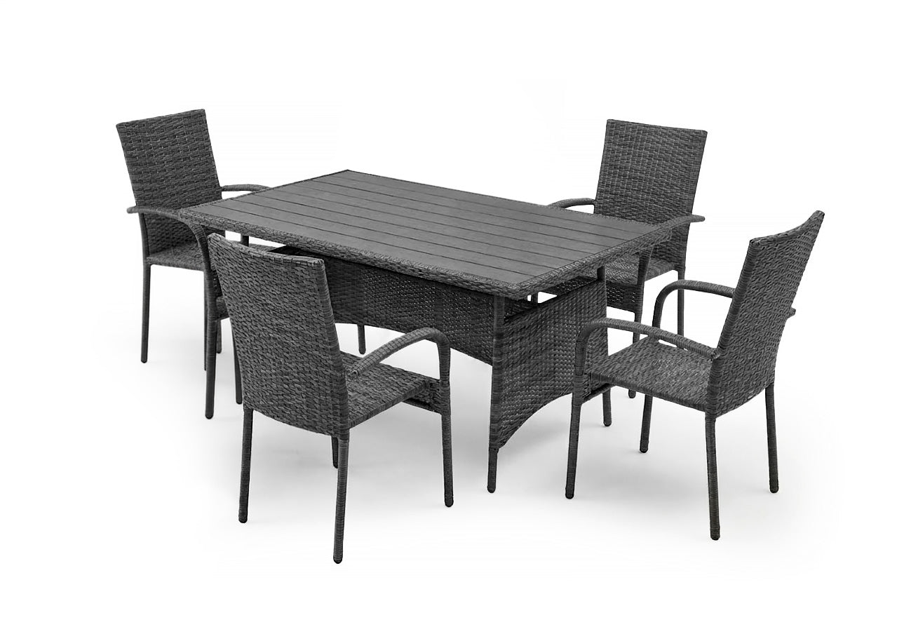 Mesa de comedor + 4 sillas en ratan pe. Muebles de jardin y terraza, ratan