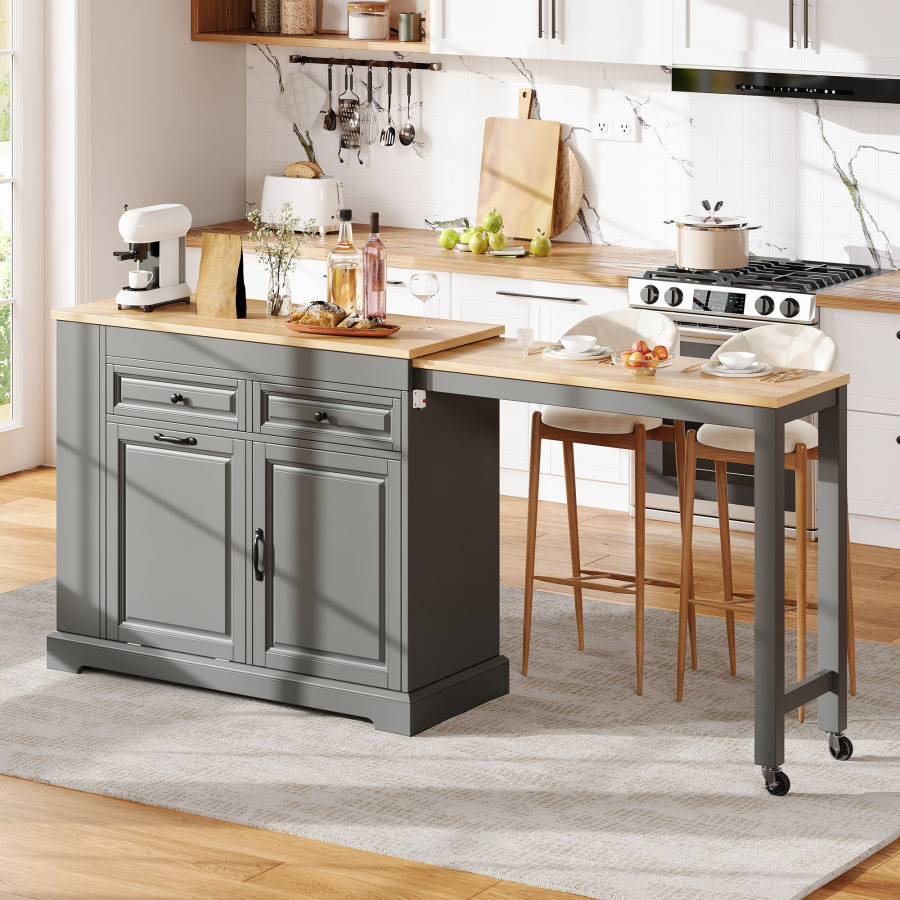 Isla de cocina con ruedas y 2 cajones gris 92x112x45cm