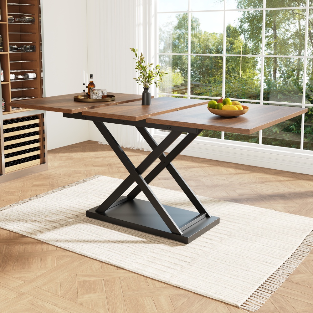 Mesa de comedor extensible mdf nogal y negro 75x120x80cm