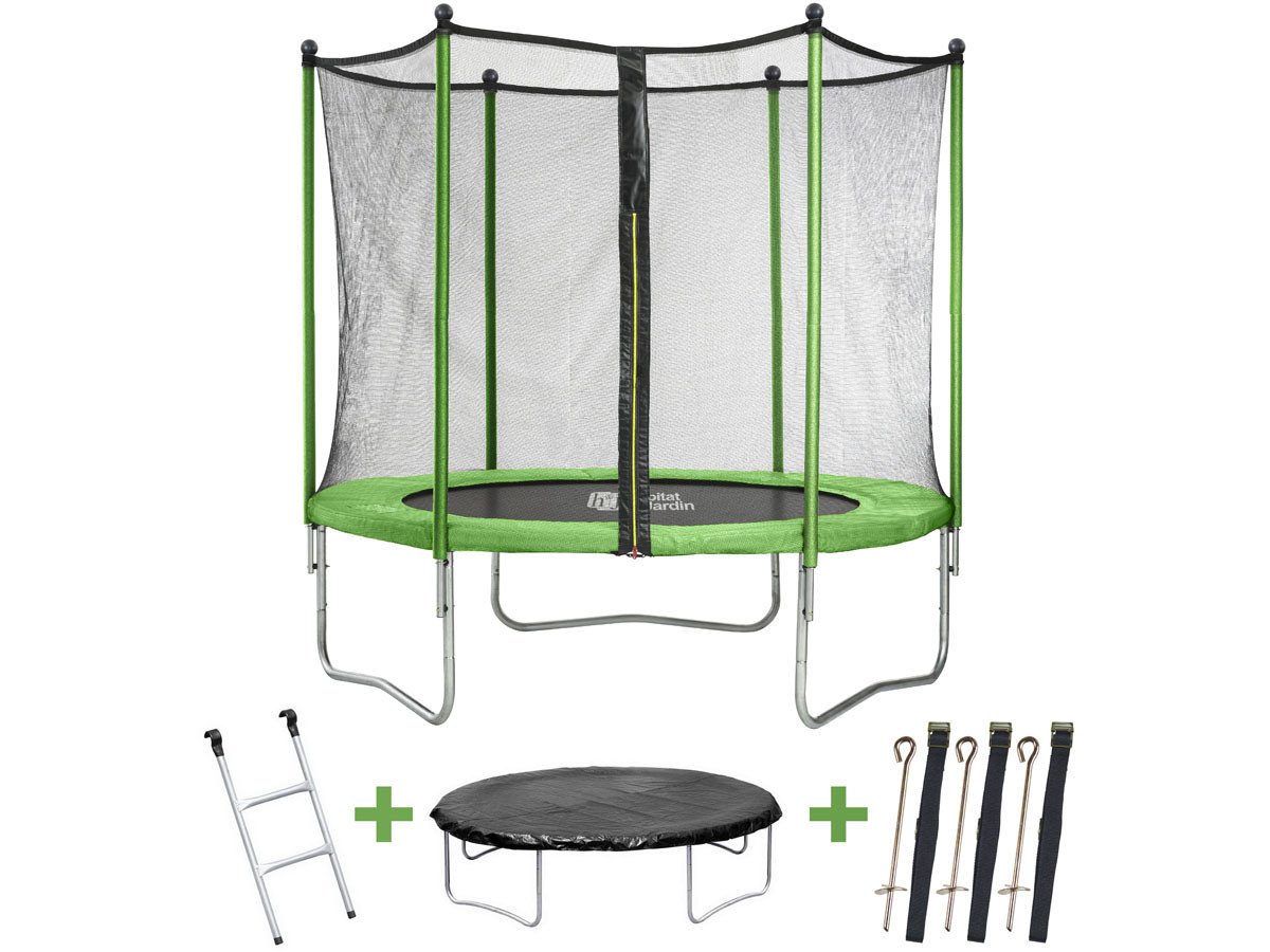 Cama elástica yoopi - ø 3.05 m - con red + escalera + cubierta de protecci