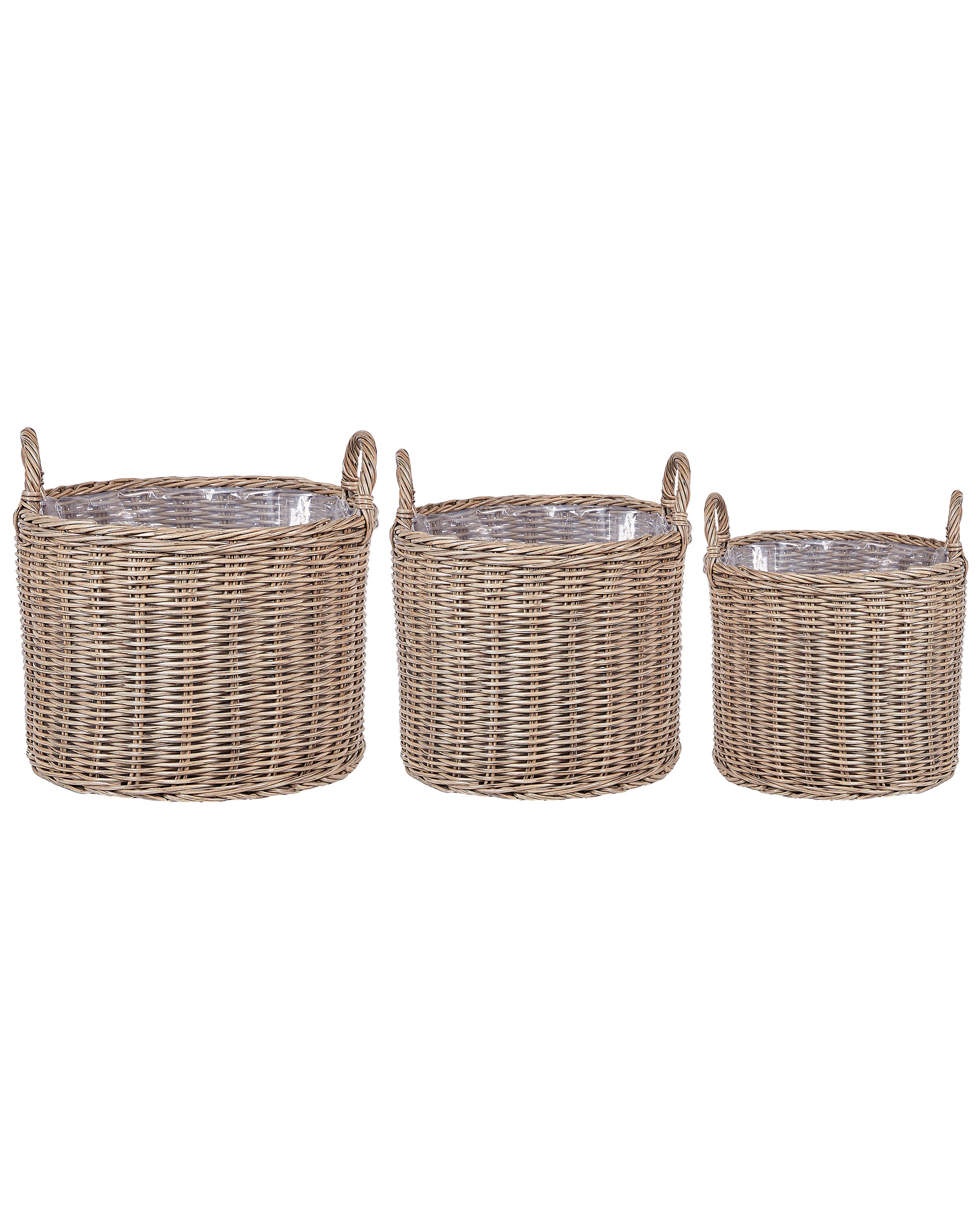 Conjunto de 3 macetas de mimbre pendula 33/37/45 cm ratán sintético natural