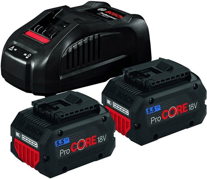 Pack de 2 baterías 18v procore 5.5ah + cargador rápido - Bosch - 1600a0214c