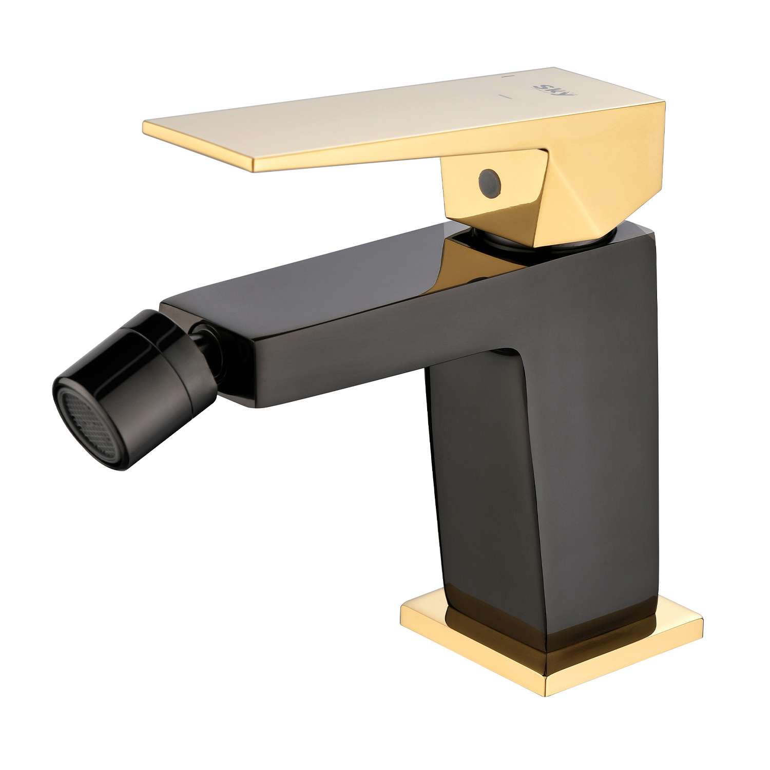 Grifo monomando bidé sky bath negro cristal y oro serie infinite