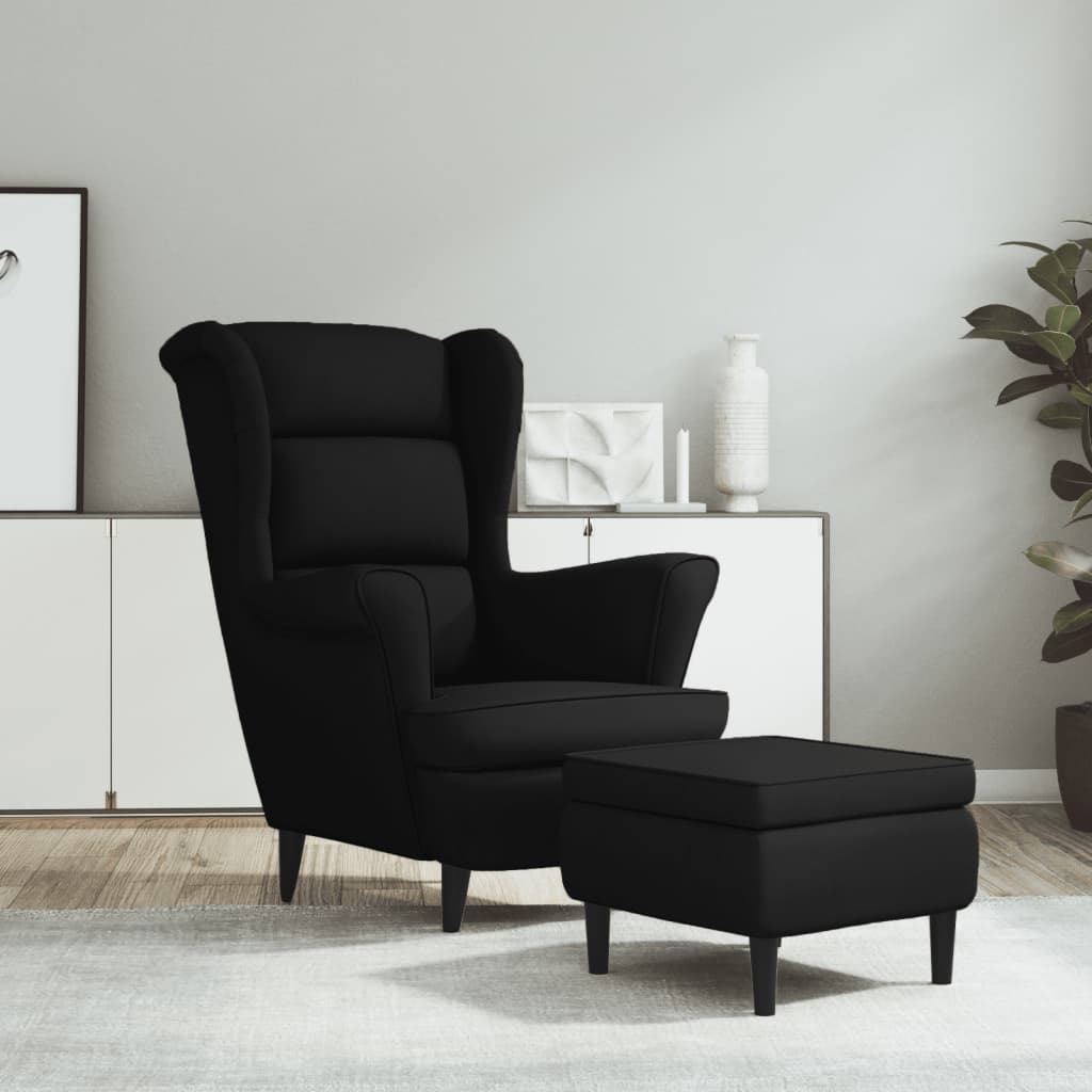 Sillón orejero y taburete de terciopelo azul qweo9575