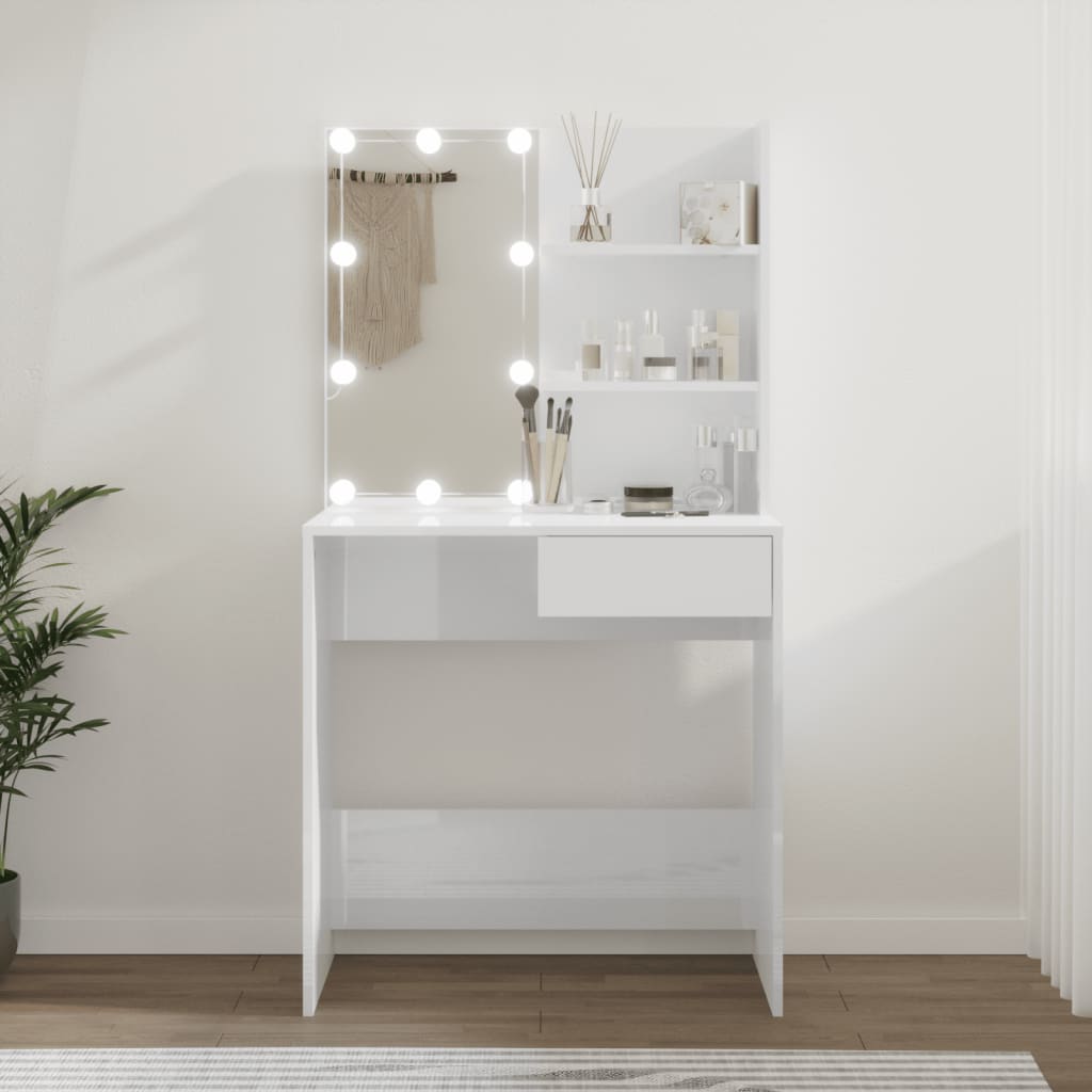 Tocador con LED blanco brillante 74,5x40x141 cm es1216