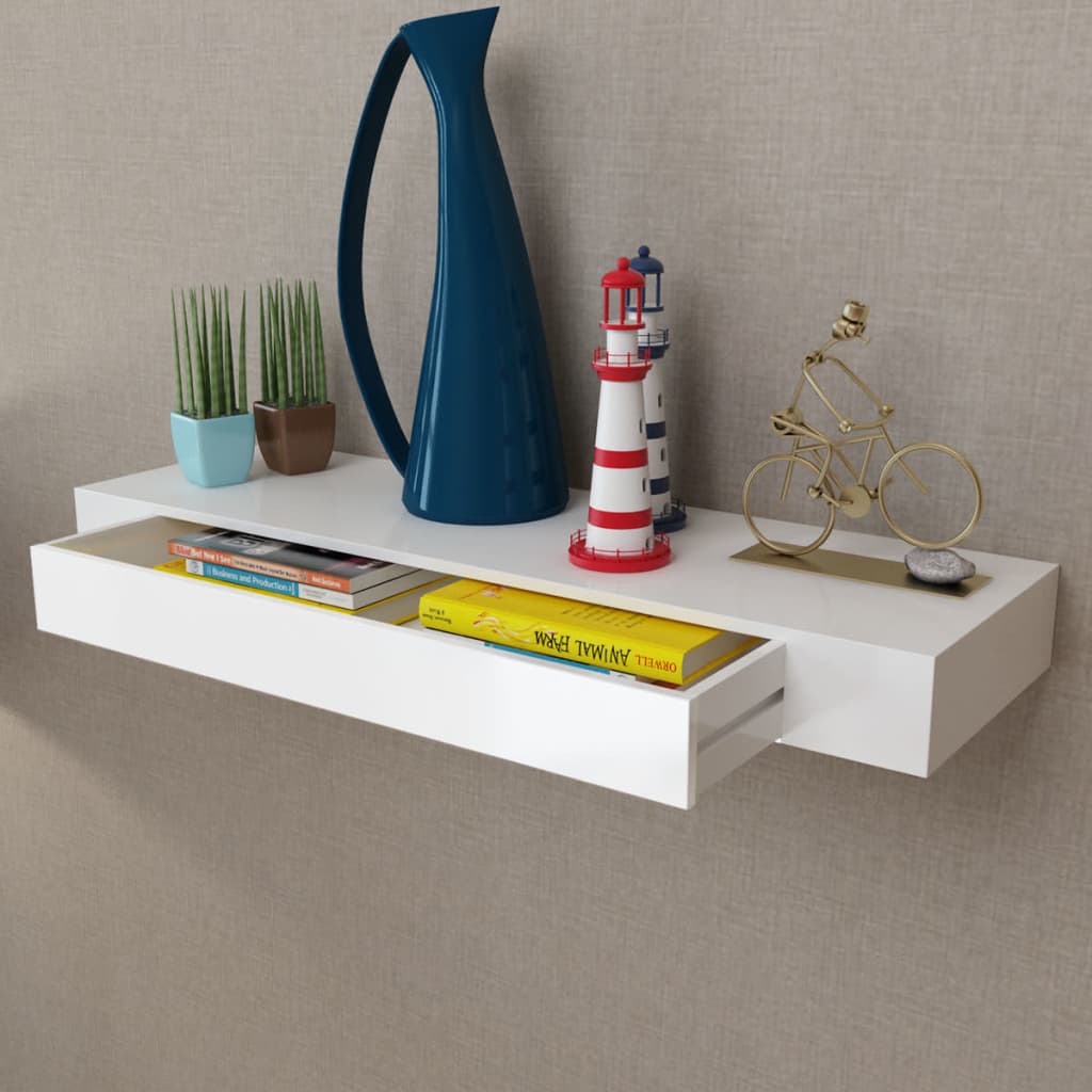 Estante flotante pared con 1 cajón mdf blanco para libros/dvd es4117
