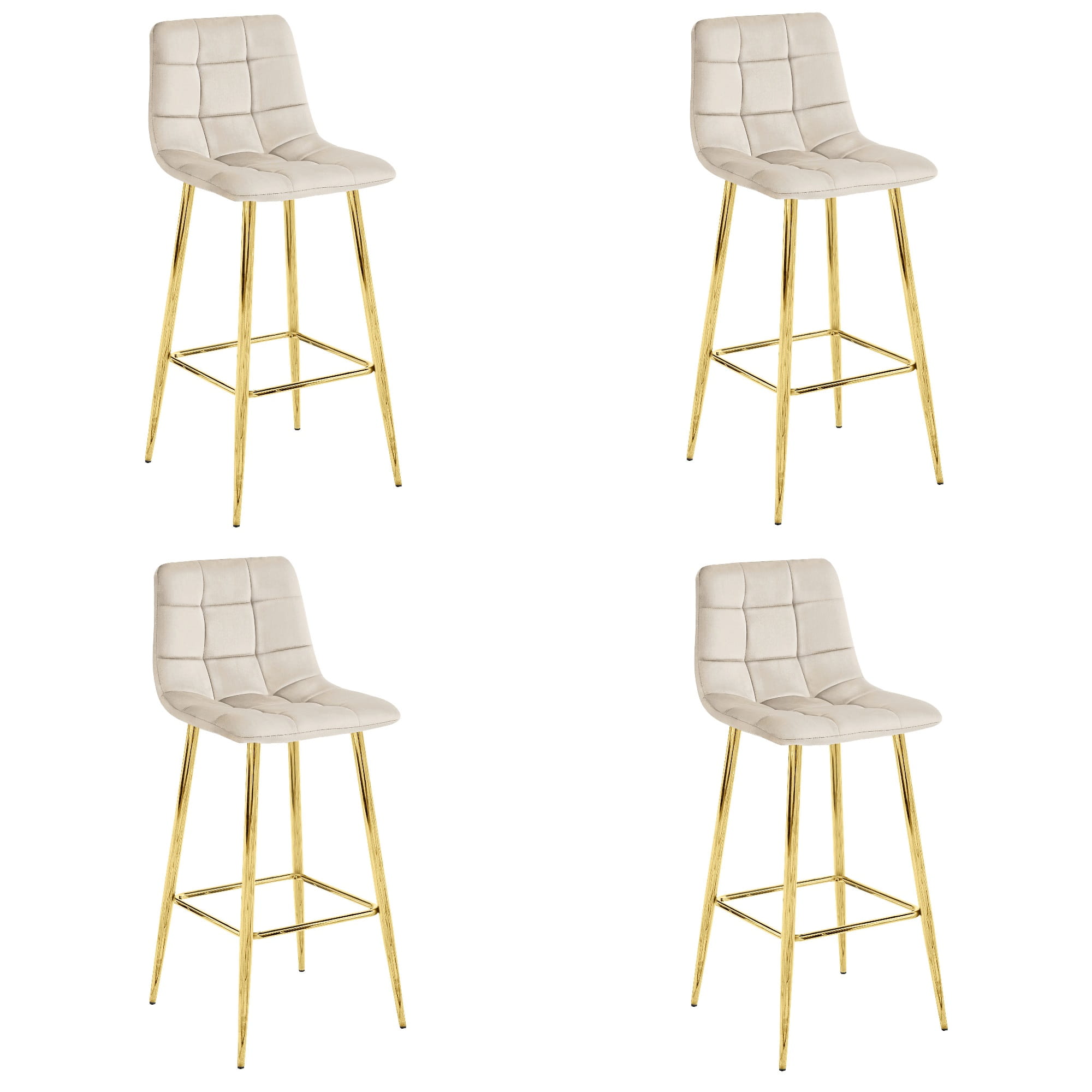 Taburete valora teoto, terciopelo beige, patas doradas, para cocina (x4)