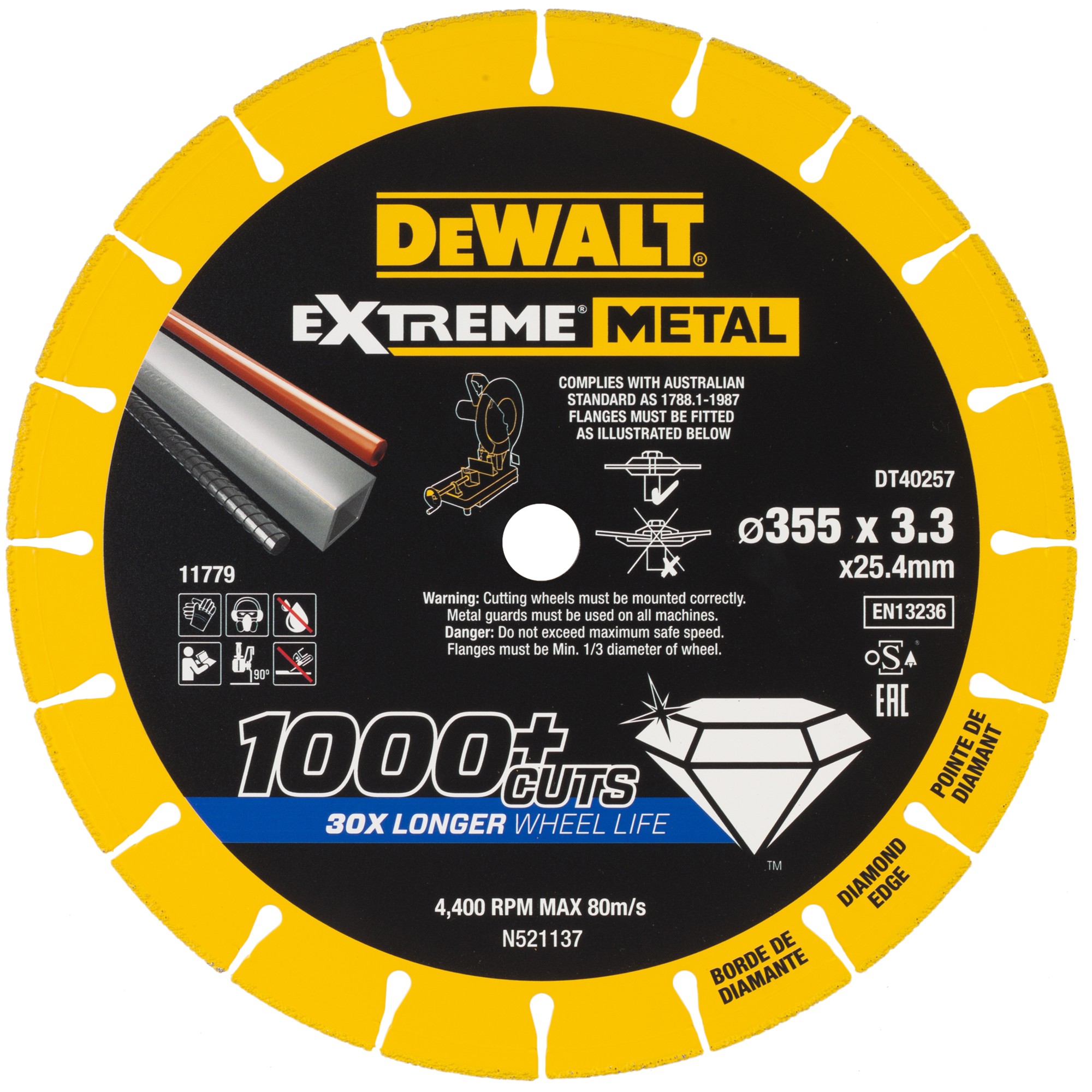 Disco - Dewalt - dt40257-qz - metal - 355 x 25.4 x 3.3 mm - alta rendimient