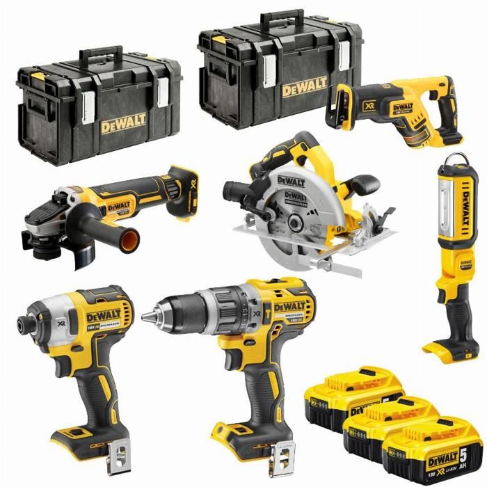 Pack de 6 herramientas Dewalt xr li-ion 18v (3x5ah) con maletín tough syste