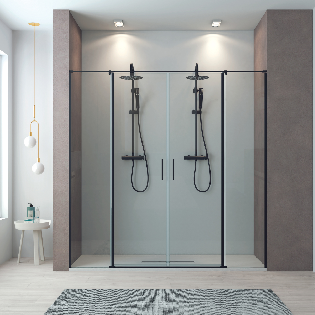Mampara ducha frontal 2 puertas abatibles 2 fijos 240cm negro