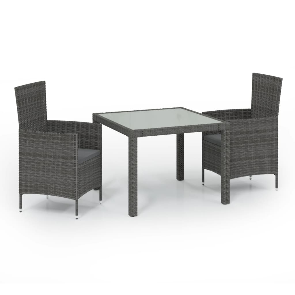 vidaXL set comedor de jardín 3 piezas con cojines ratán sintético gris