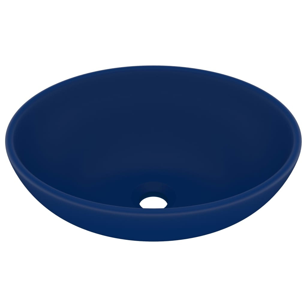 vidaXL lavabo de lujo ovalado cerámica azul oscuro mate 40x33 cm