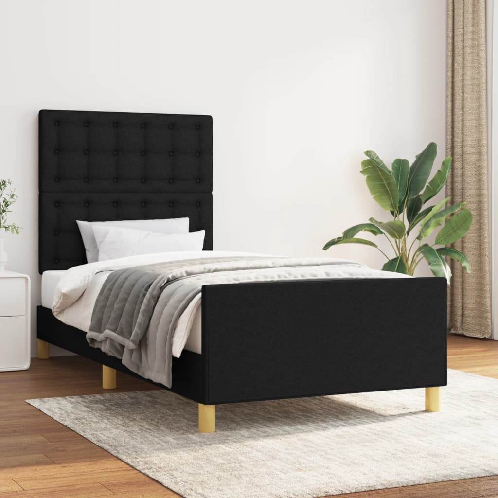 Cama con cabecero de tela negro 80x200 cm