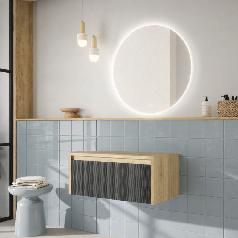 Mueble de baño suspendido 80 cm lambda 1 cajón negro azabache