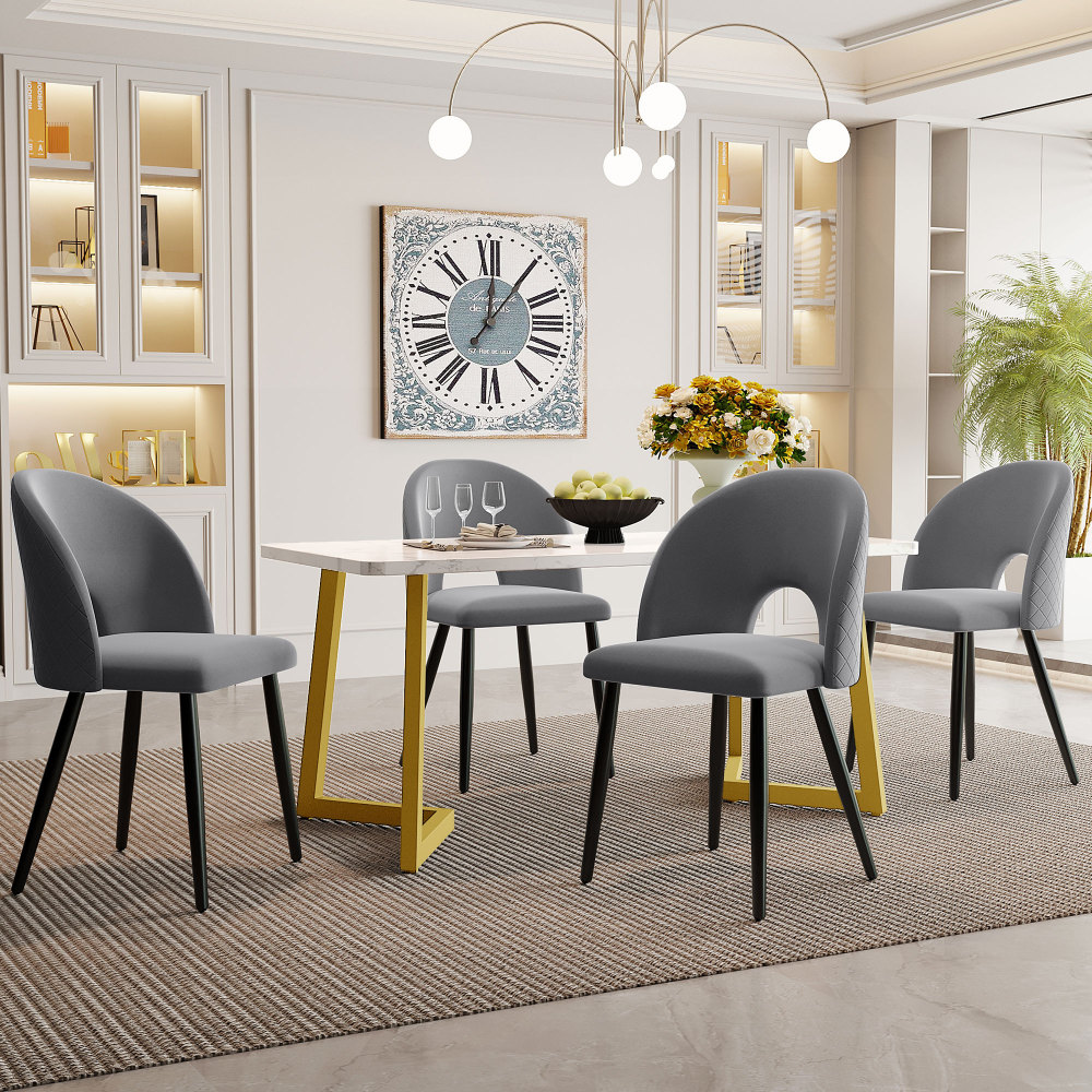 Conjunto de mesa y sillas terciopelo gris 5 piezas mesa ajustable