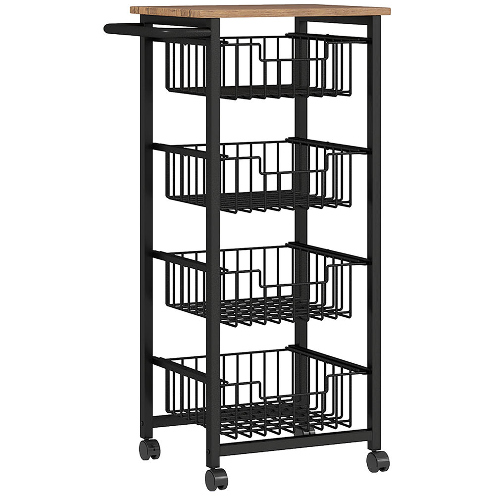 Carrito de cocina 49.5x31x91 cm acero, mdf color marrón Homcom
