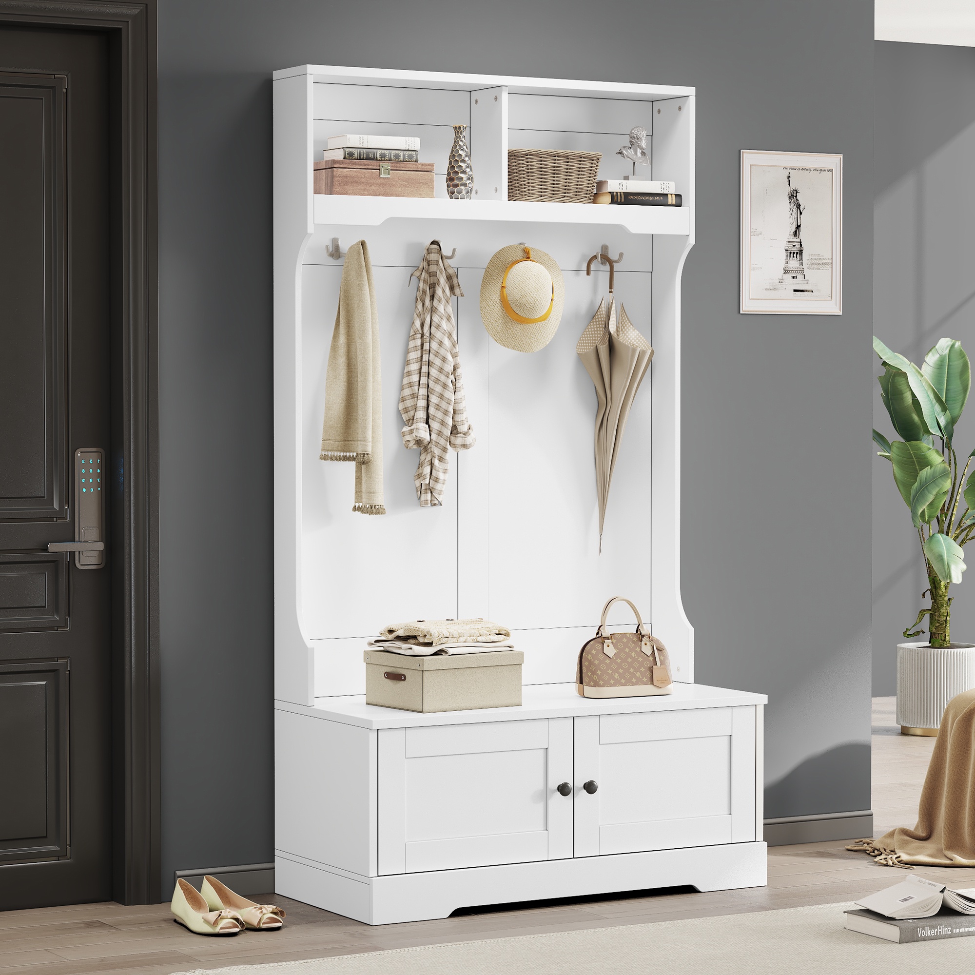 Mueble recibidor con banco 2 puertas blanco 183x101,5cm