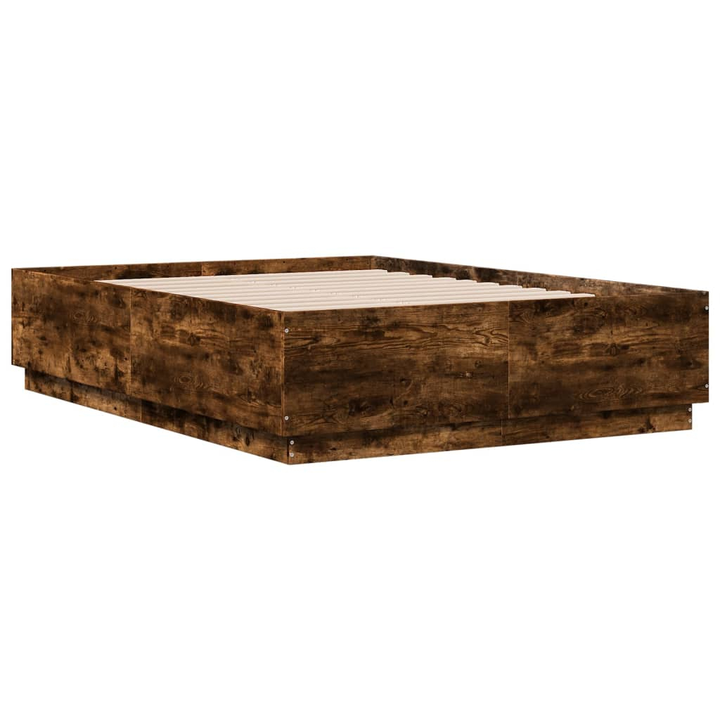 vidaXL estructura cama con luces LED madera roble ahumado 120x190 cm