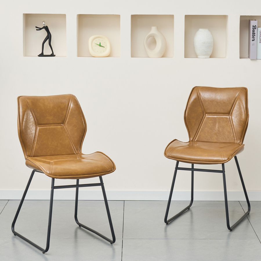 Silla de comedor de piel sintética marrón con estructura metálica set de 2