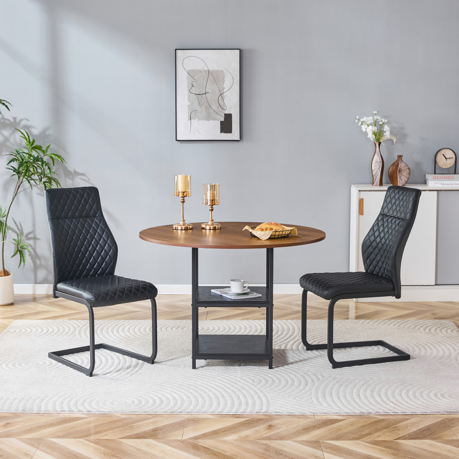 Conjunto de mesa redonda 107cm nogal y negro con almacenaje
