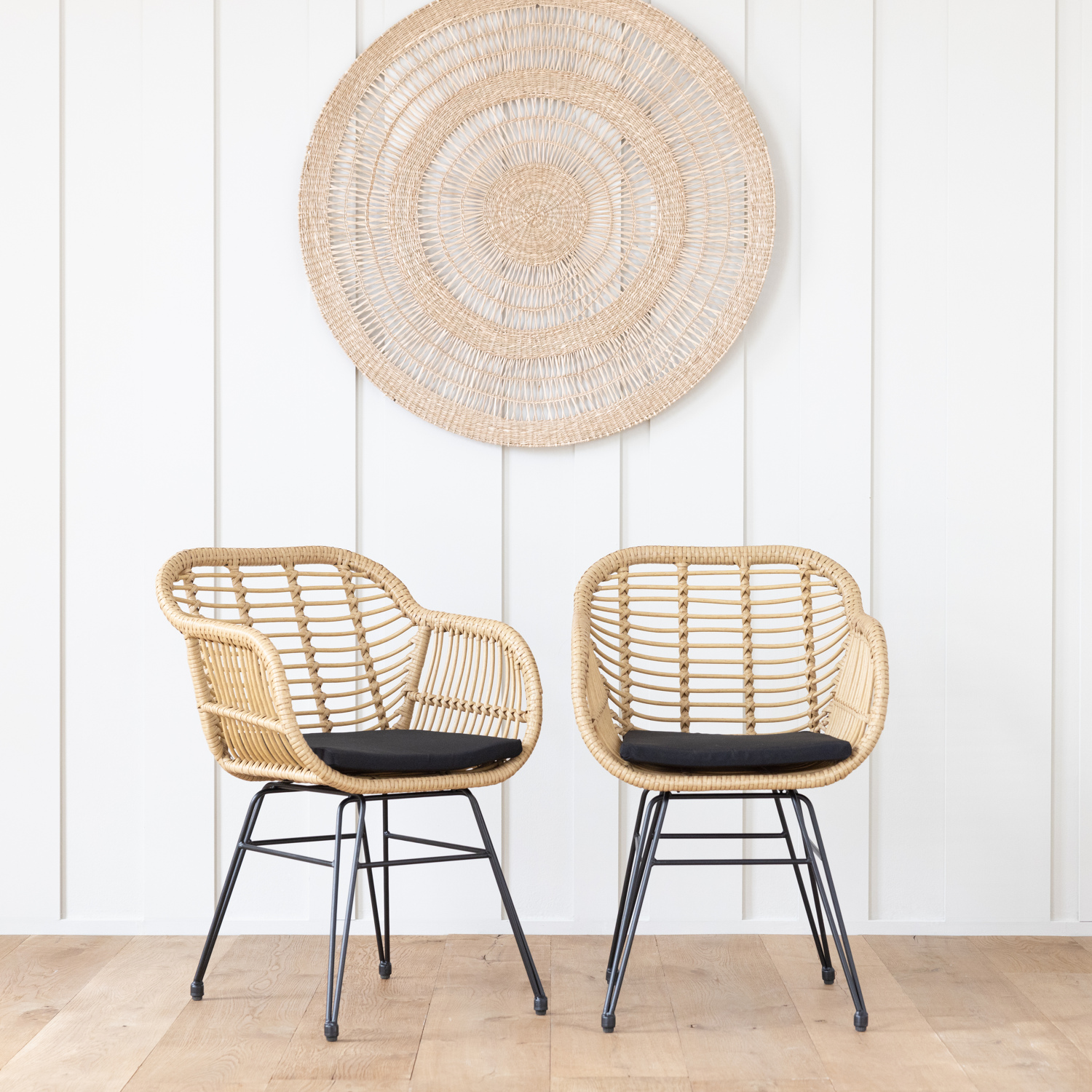 Pack de 2 sillones de ratán sintético con cojines cinta