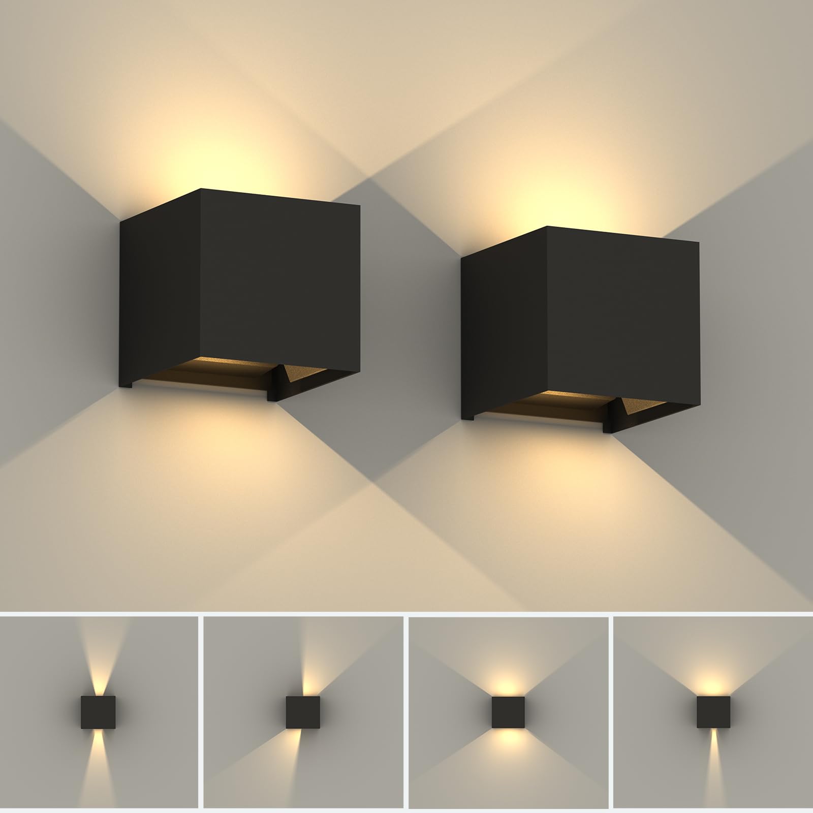 Aplique de pared 2 uds. Interior y exterior regulable 12 w 10x10x10 cm