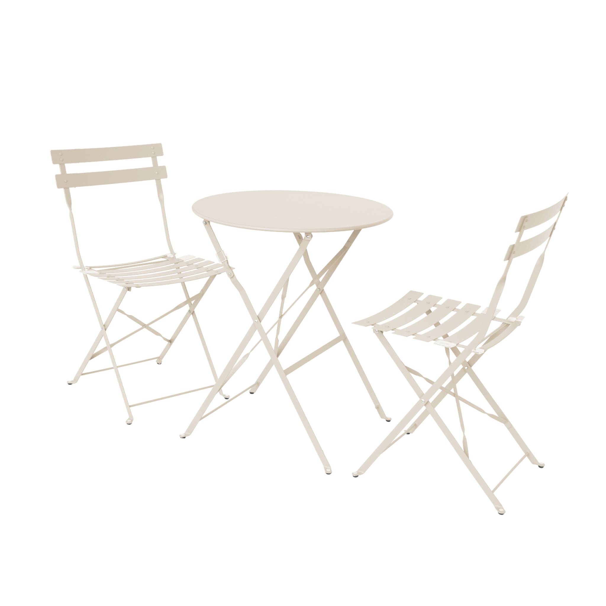 Set mesa de jardín bistró plegable de acero con 2 sillas, ø60cm beige