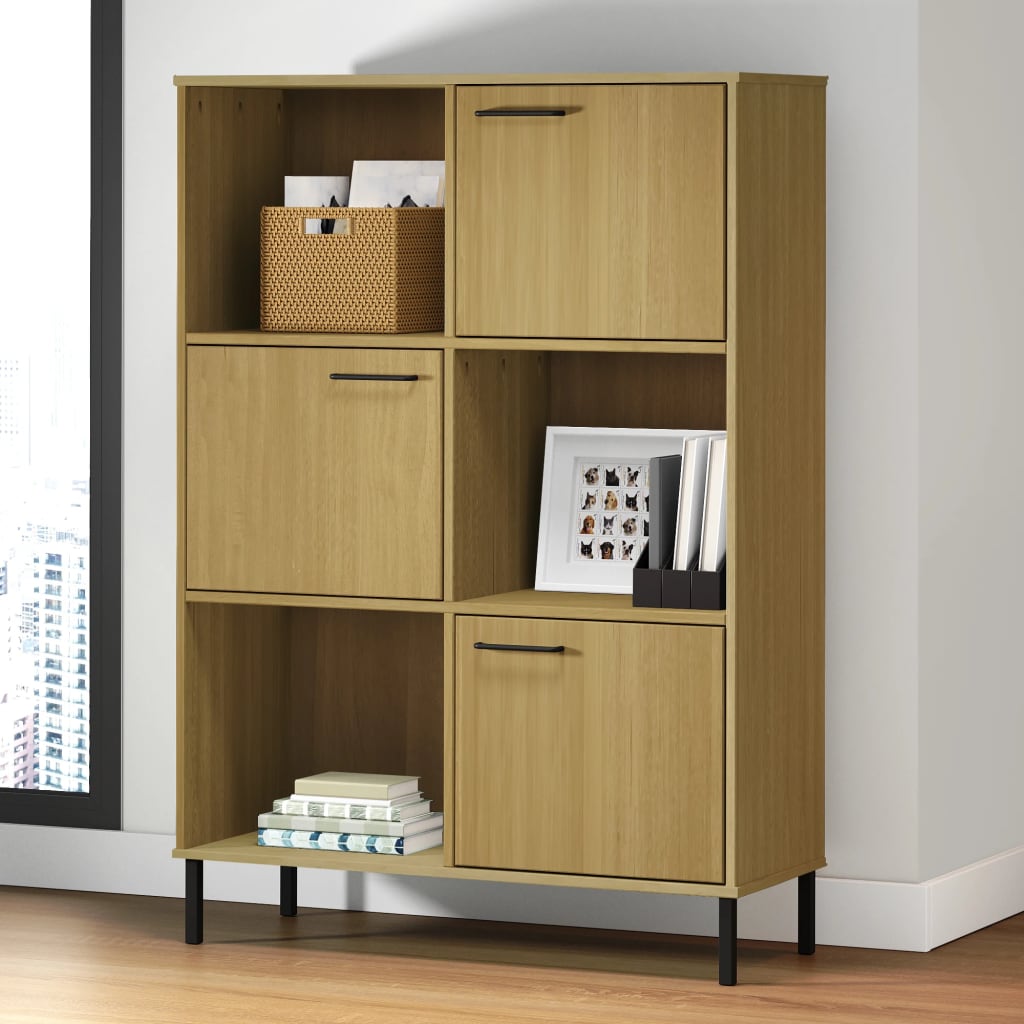 Librería patas de metal oslo madera maciza marrón 90x35x128,5cm
