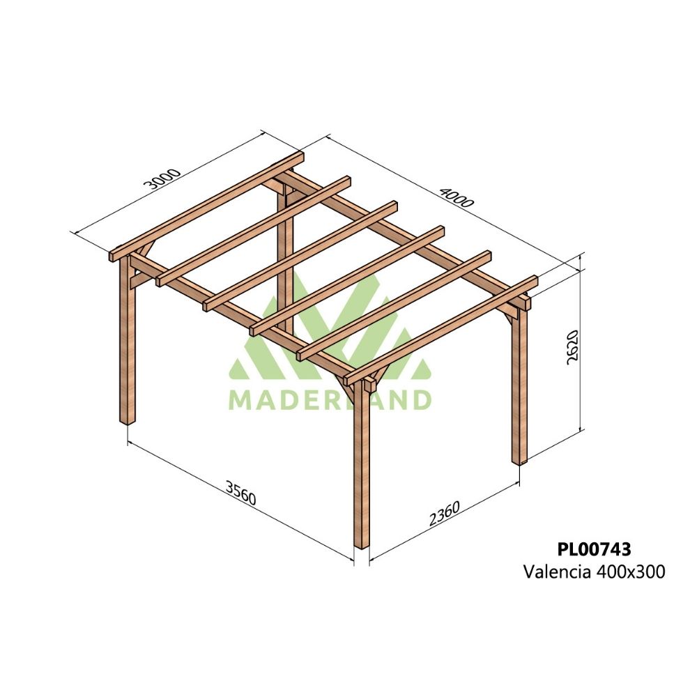 Pérgola de madera laminada - valencia 400x300cm (maderland)