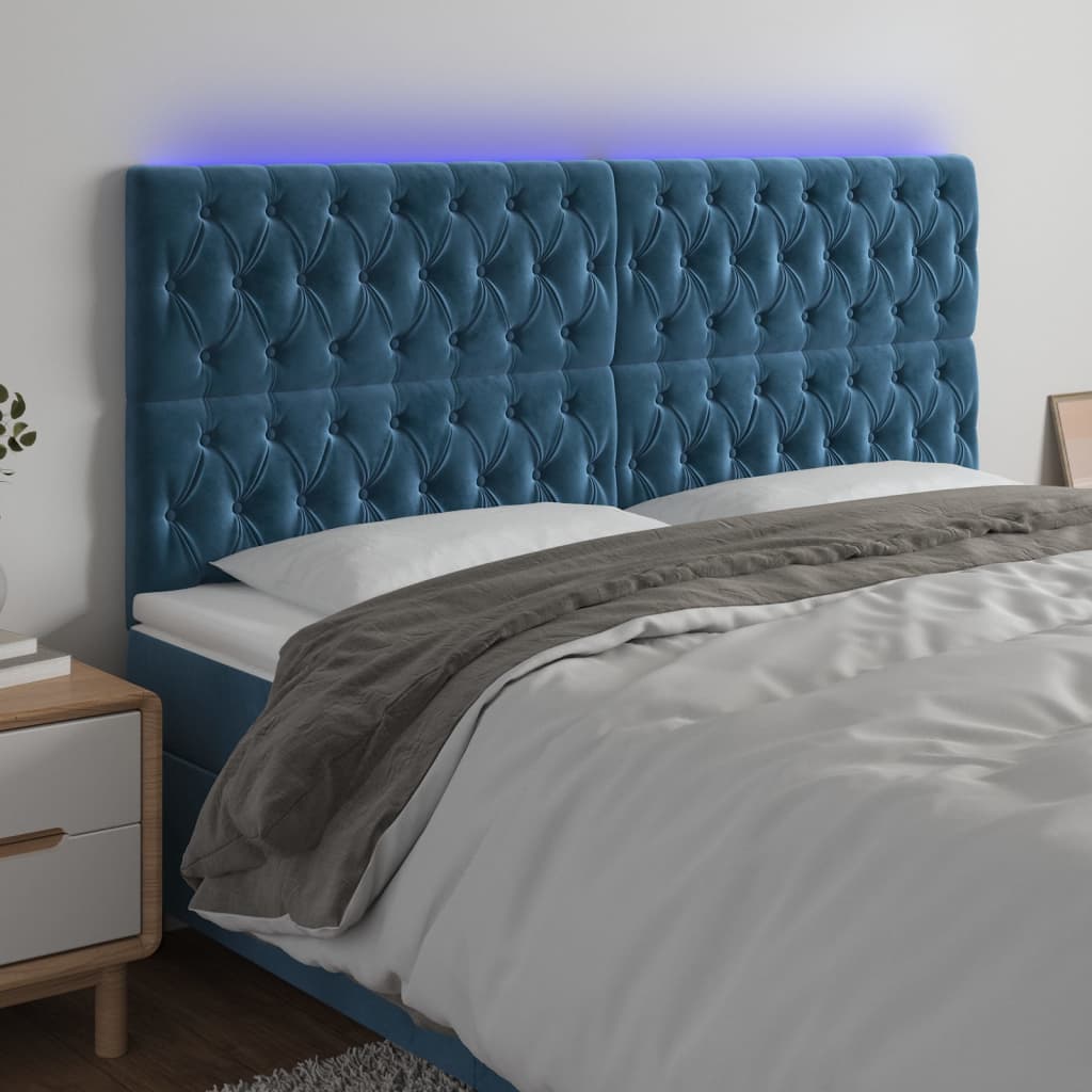 Cabecero con luces LED terciopelo azul oscuro 180x7x118/128 cm