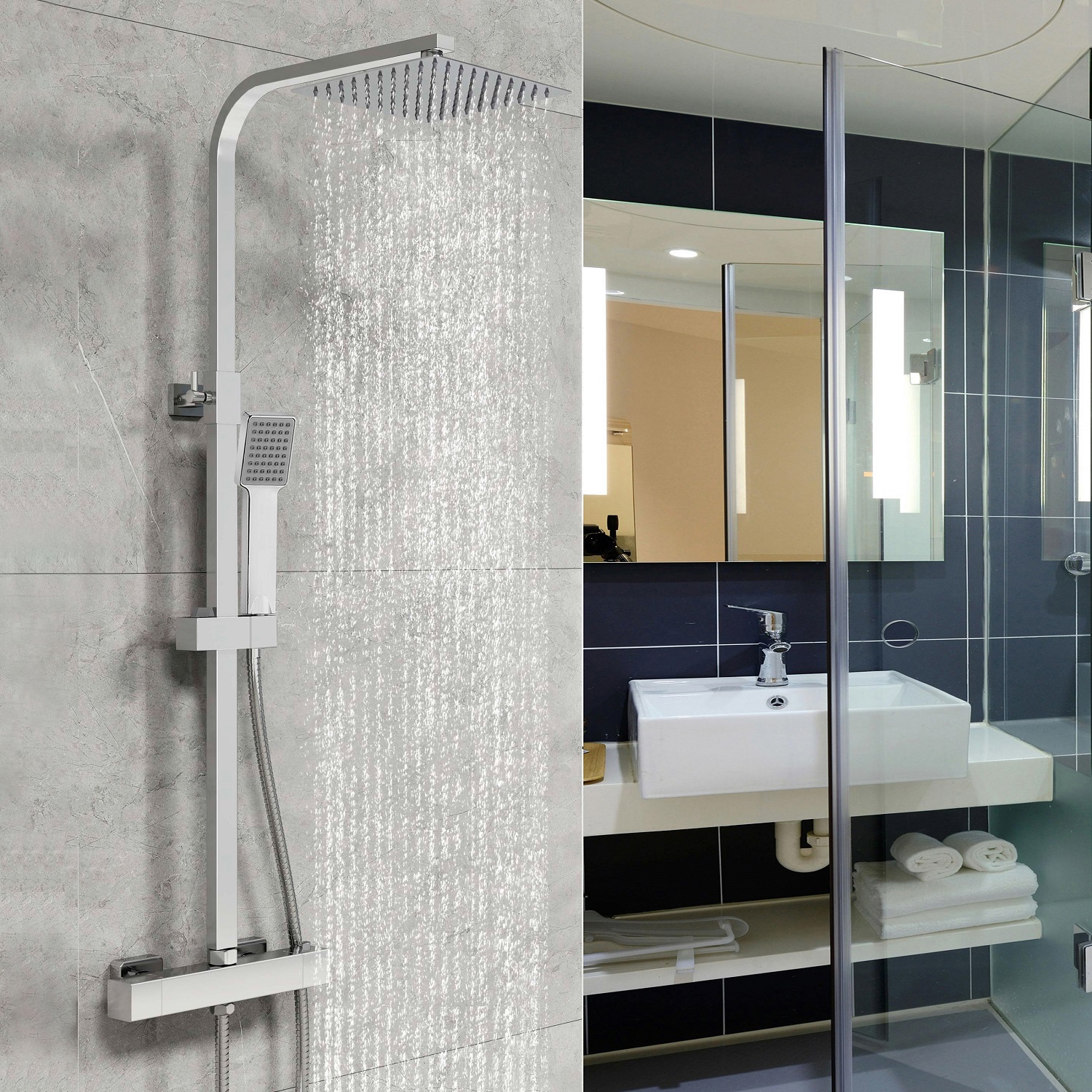 Aica 2pcs columna de ducha termostática cromo acabado brillante para baño