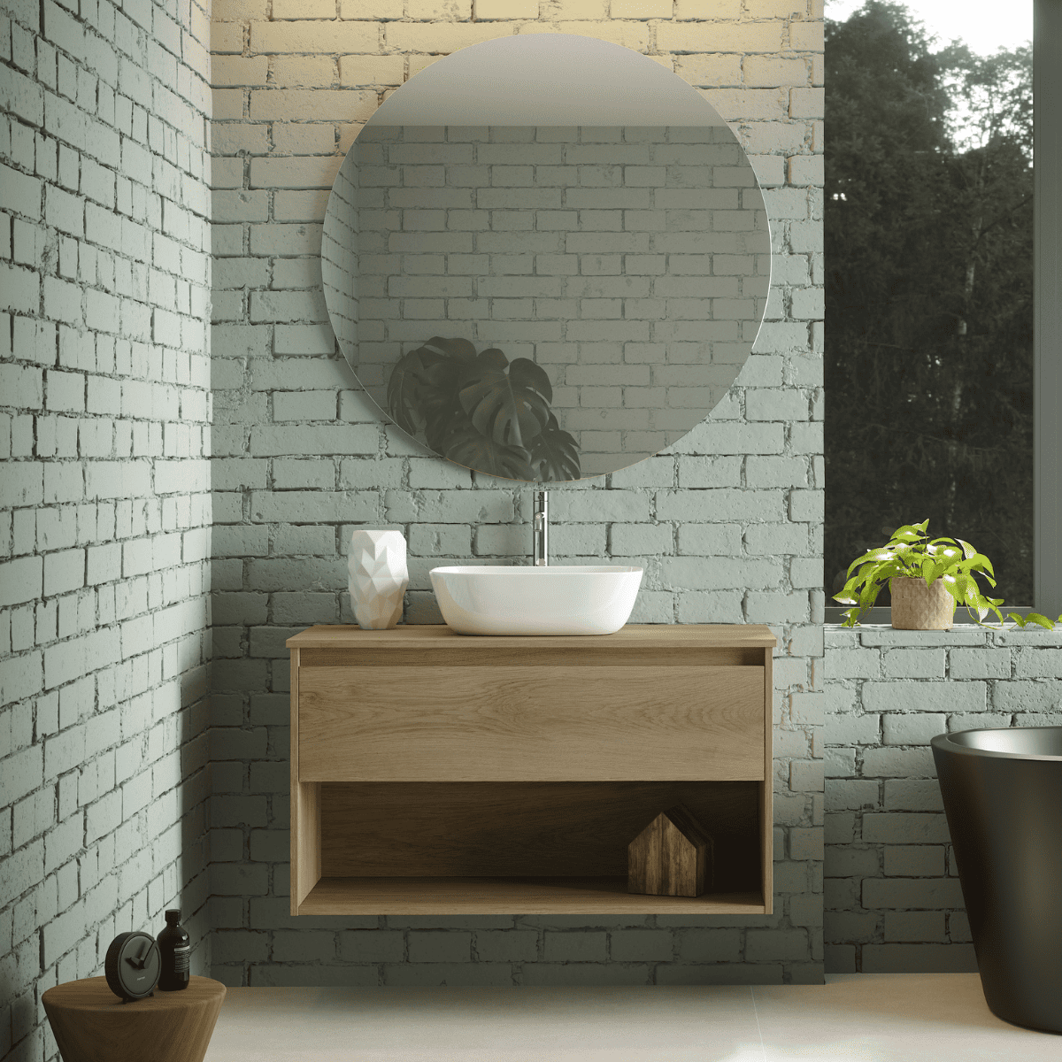 Mueble de baño | lavabo sobreponer | 1 cajón 1 hueco | 100 cm roble natural