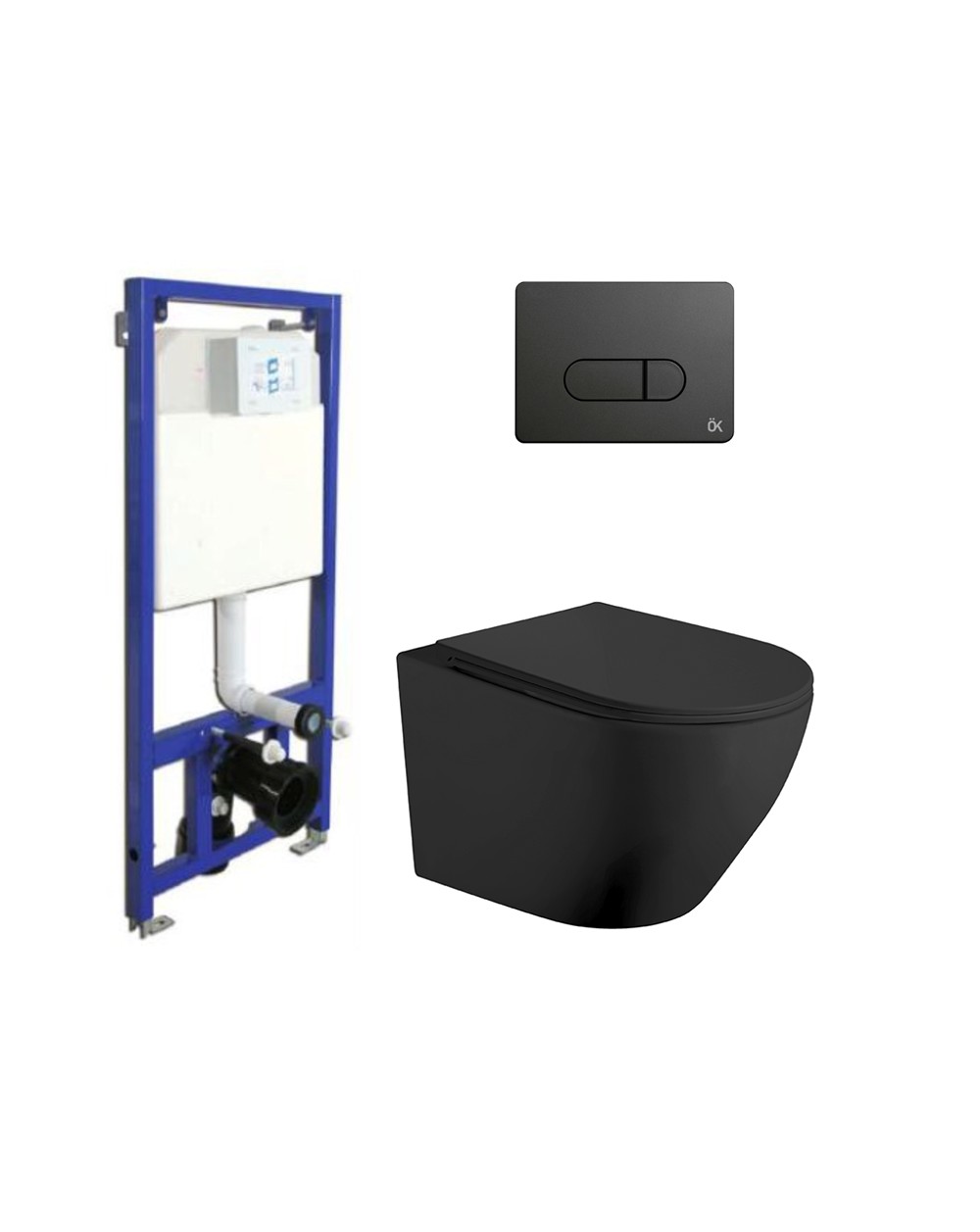 Pack inodoro suspendido + cisterna empotrada + pulsador negro mate