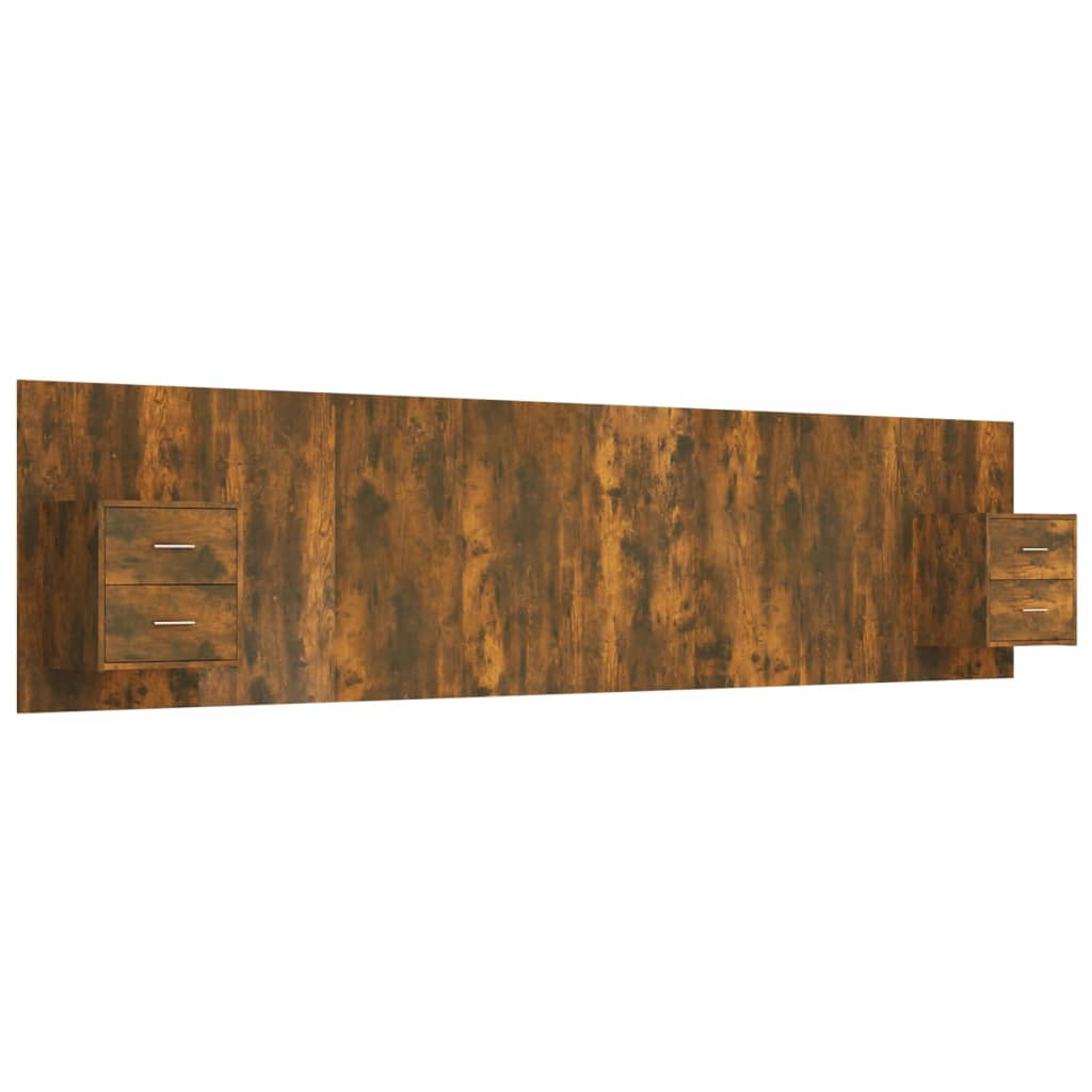 vidaXL cabecero de cama y mesitas madera contrachapada roble ahumado