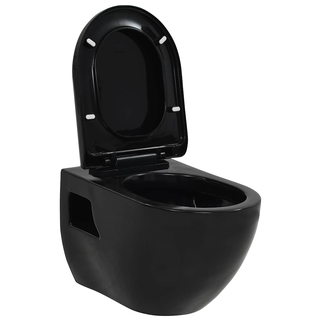 vidaXL inodoro de pared de cerámica negro