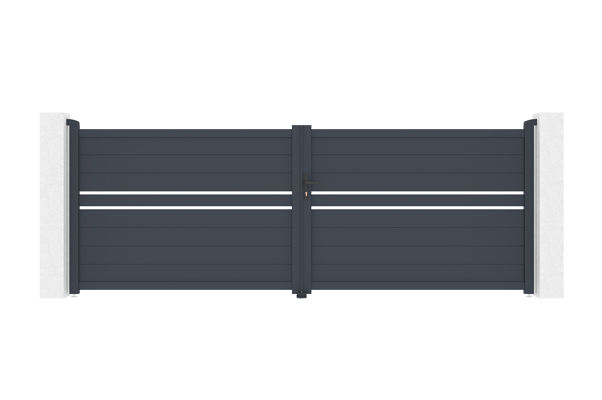 Puerta abatible 4m cimone al.140cm aluminio + 2 postes 15x15cm al.166cm